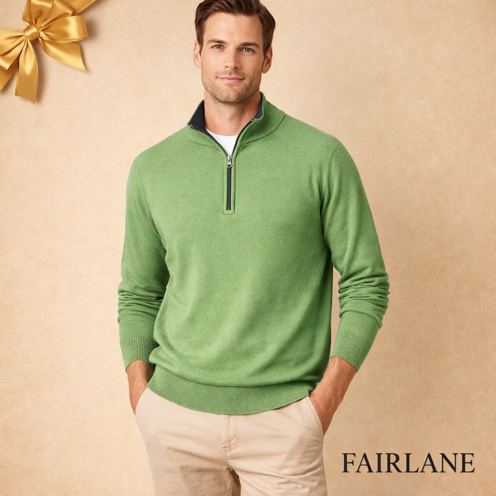 Fairlane Green Navy/White Quarter Zip Sweater XXL